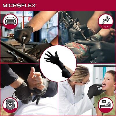Microflex MK-296 Black Disposable Nitrile Gloves, Latex-Free, Powder-Free Glo...