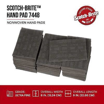 3M Scotch-Brite Ultra Fine Grade 7448B Hand Pad, Case of 60, 6 in x 9 in Hand...