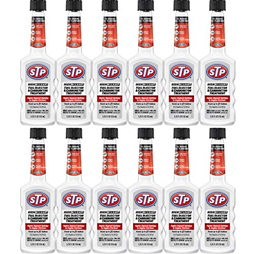 STP High Mileage Fuel Injector Cleaner and Carburetor Cleaner Treatment, Bottled Lubricant for Upper Cylinder, 5.25 Oz, 12 Count, STP