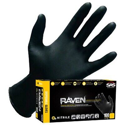 SAS Safety 66517 Raven Powder-Free Disposable Black Nitrile 6 Mil Gloves, Med...