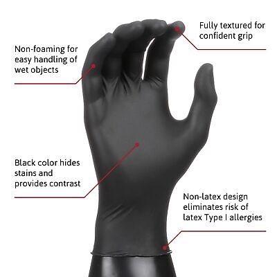Microflex MK-296 Black Disposable Nitrile Gloves, Latex-Free, Powder-Free Glo...