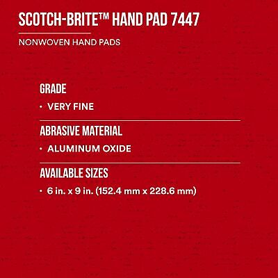3M Scotch-Brite General Purpose 7447 Hand Pad, Very Fine Grade, 6 in x 9 in, ...