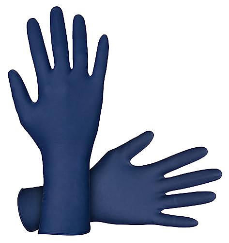 Thickster Powdered Latex Disposable Gloves. Size X-Large. Blue Color, 14 mil Thickness, 12" Length. Fully Textured for Superior Grip. Single Use. Pack of 50. (6604)