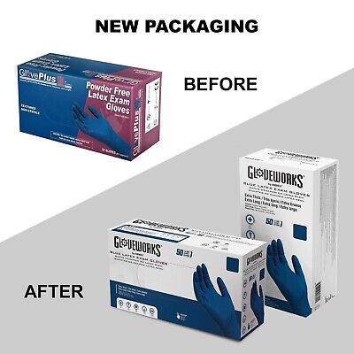 GLOVEWORKS HD Medical Blue Latex Gloves, Box of 50, 13 Mil, Size Medium, 12 I...