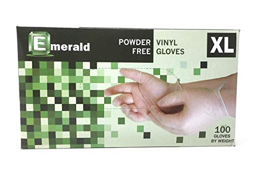 EMERALD Vinyl Powder Free Gloves Latex Free Rubber - in Stock - Disposable, Ultra-Strong, Food Handling Use, Cleaning - No Powder - Ambidextrous - Size X-Large)