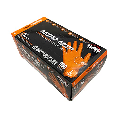 SAS Safety 66573 Astro Grip Powder-Free Nitrile Disposable Glove, Large, Pack of 100