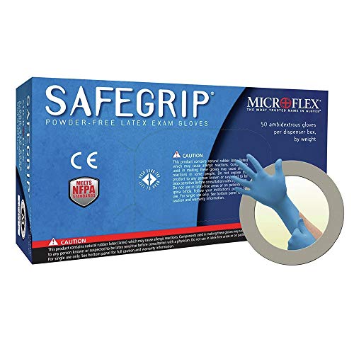Microflex SG-375-XL-Box Safegrip Exam Gloves, PF Latex, Textured, Extended Cuff, Blue, XL (Pack of 50)