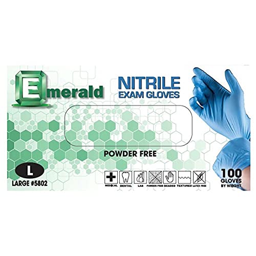 Emerald 1000ct 3mil Nitrile Exam Gloves Powder and Latex Free Medical Exam Gloves-Large 10 Boxes of 100 Gloves 1000 Gloves Total