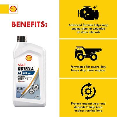 Shell Rotella T4 Triple Protection Conventional 15W-40 Diesel Engine Oil (1-Q...