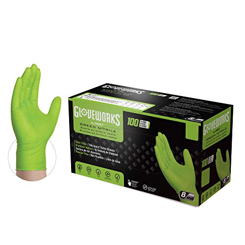 GLOVEWORKS HD Industrial Green Nitrile Gloves with Raised Diamond Texture Grip