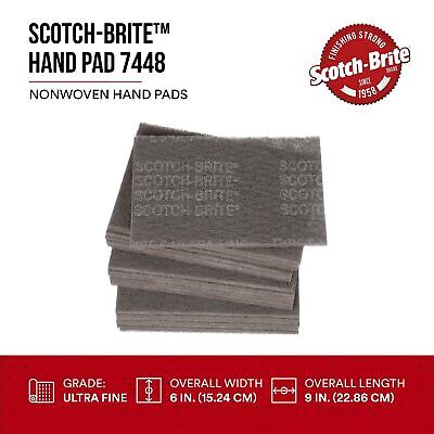 3M Scotch-Brite Ultra Fine Grade 7448 Hand Pad, Pack of 20, 6 in x 9 in Hand ...