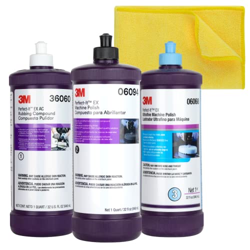 3M Perfect It Buffing and Polishing Kit | 36060 06094 06068 Rubbing Compound, Machine Polish, Ultrafine | Buffing, Car Polishing Kit Bundled with Kangaroobands Microfiber Cloth