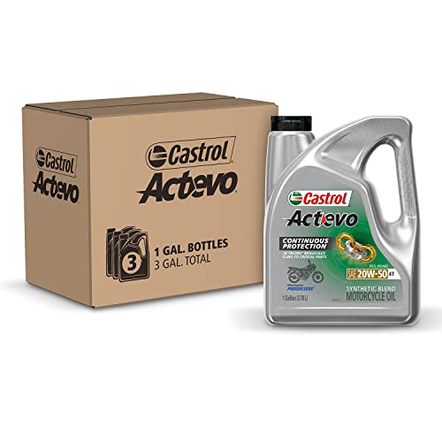 Castrol Actevo 4T 20W-50 Synthetic Blend Motorcycle Oil, 1 Gallon, Pack of 3