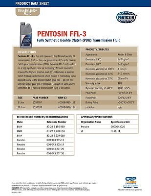 Pentosin 1052107 FFL-3 Full Synthetic Double Clutch Transmission Fluid for Se...