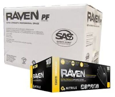 SAS Safety Raven - Black Nitrile Exam Powder Free Gloves - 1 Case, Medium (66...