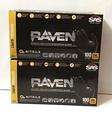 SAS Safety 66520 Raven Powder-Free Disposable Black Nitrile 6 Mil Gloves, Dou...