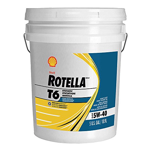 Shell Rotella T6 Full Synthetic Heavy Duty Engine Oil 5W-40, 5 Gallon Pail