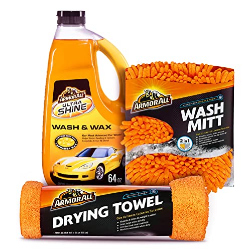 Armor All Car Wash Kit, Includes Car Wash Soap, Wash Mitt & Microfiber Towel (3 Piece Kit)