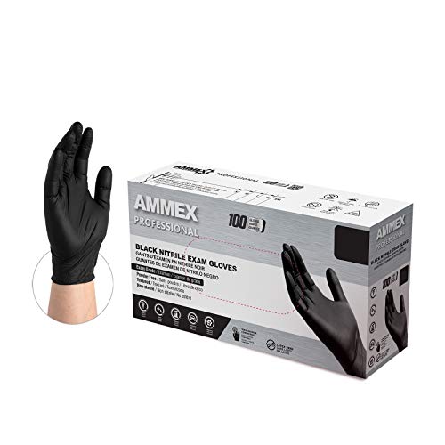 AMMEX Black Nitrile Exam Gloves, Box of 100, 3 Mil, Size Large, Latex Free, Powder Free, Textured, Disposable, Non-Sterile, Food Safe, ABNPF46100BX