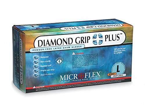 Microflex DGP-350-L Diamond Grip Plus DPG350 6.3 Mil 9½" Exam Grade Disposable Latex Gloves (100 Pack) Cream, Large (Pack of 100)