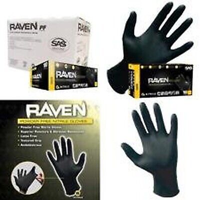 SAS Safety 66517 Raven Powder-Free Disposable Black Nitrile 6 Mil Gloves, Med...