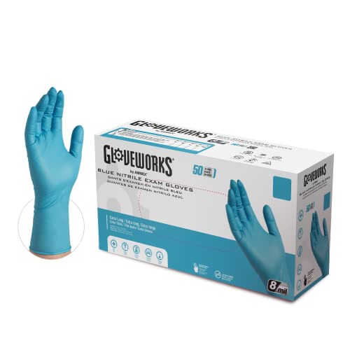 GLOVEPLUS HD Medical Blue NitrileGloves - 8 mil, 12 inches Long, Latex Free, Powder Free, Textured, Disposable, Non-Sterile, XLarge,GPNHD68100-BX, Box of 50