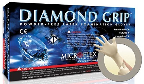 Microflex Medical MF-300-XL X-Large Natural 9.645'' Diamond Grip 6.3 mil Latex Ambidextrous Non-Sterile Medical Grade Powder-Free Disposable Gloves, English, 15.34 fl. oz., Plastic, 1" x 9.8" x 5.5"