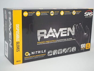 SAS Safety CORP 66516 Raven Nitrile Small Black Powder-free Gloves