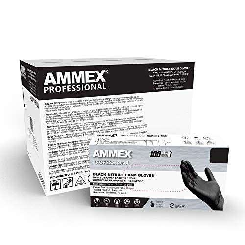 AMMEX Black Nitrile Exam Gloves, Case of 1000, 3 Mil, Size Small, Latex Free, Powder Free, Textured, Disposable, Non-Sterile, Food Safe, ABNPF44100