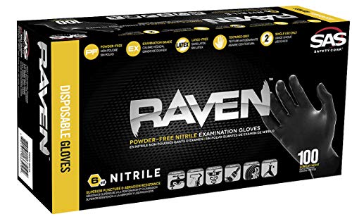SAS Safety 66518 Nitrile Raven Powder-Free Disposable Glove, Large (Pack of 1000)