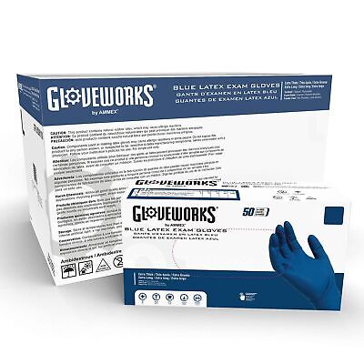 GLOVEWORKS HD Medical Blue Latex Gloves, Case of 500, 13 Mil, Size Medium, 12...