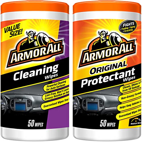 Armor All Car Cleaning Wipes and Protectant Wipes, Interior Car Wipes -50 Count (Pack of 2)