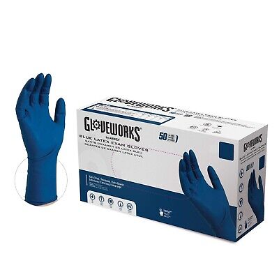 GLOVEWORKS HD Medical Blue Latex Gloves, Box of 50, 13 Mil, Size Medium, 12 I...