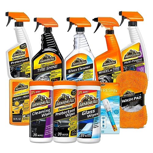 Armor All Complete Ceramic Exterior Car Cleaner Car Care Kit, Keeps Car Fresh and New, Includes-Leather Cleaning Wipes, Tire Coating Spray, Wheel Cleaner, Car Wash and Glass Cleaner, 5 Count