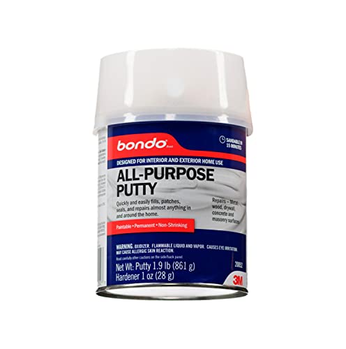 3M Bondo All-Purpose Putty, Designed for Interior and Exterior Home Use, Paintable, Permanent, Non-Shrinking, 1.9 lb., 1-Quart