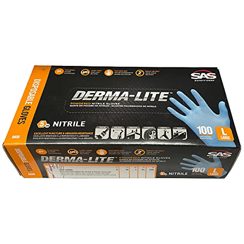 SAS6608 SAS Safety Derma-Lite Lightly Powdered Nitrile Glove - Large