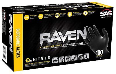 Raven Powder Free Nitrile Disposable Gloves | 7 Mil - Lg | Latex Free, Chemic...
