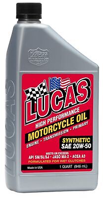 Lucas Oil 10702-PK6 High Performance Synthetic 20W-50 Motorcycle Oil - 1 Quar...