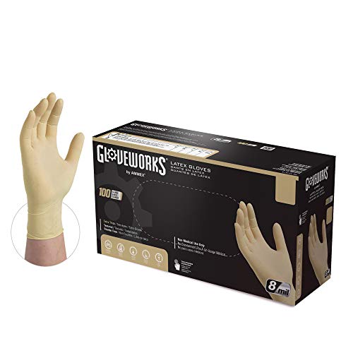 GLOVEWORKS HD Industrial White Latex Gloves - 8 mil, Powder Free, Textured, Disposable
