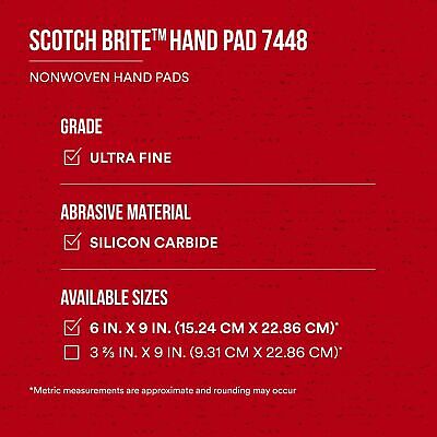 3M Scotch-Brite Ultra Fine Grade 7448 Hand Pad, Pack of 20, 6 in x 9 in Hand ...