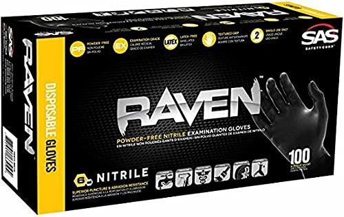 Raven 66519 SAS Safety Powder-Free Nitrile Disposable Glove, X-Large, 7 mil Thick, Pack of 100