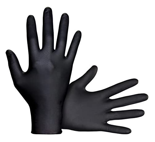SAS Derma-Tuff Powder Free Nitrile Disposable Gloves 6 Mil - Lg 120 Ct Latex Free, Chemical + Puncture Resistant, Fully Textured Grip, Beaded Cuff, for Automotive, Maintenance, Industrial 66583,Black