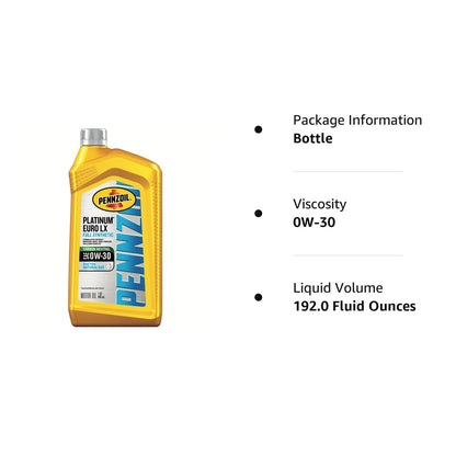 Pennzoil Platinum Euro LX Full Synthetic 0W-30 Motor Oil (1-Quart, Case of 6)