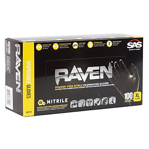 SAS Safety 66519 Nitrile Raven Powder-Free Disposable Glove, X-Large Case of ...