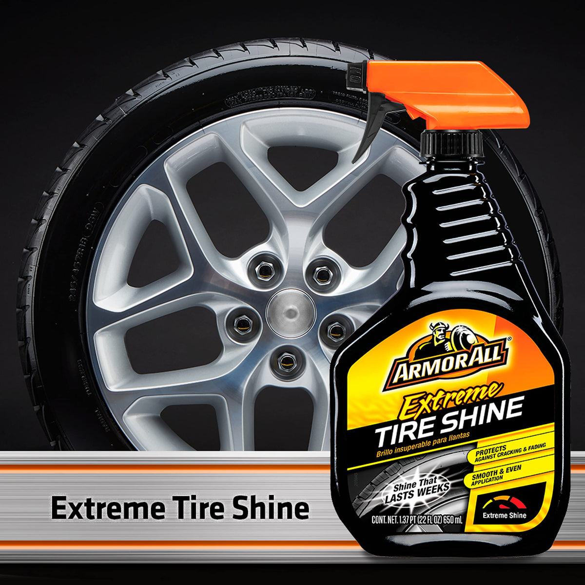 Extreme Tire Shine Spray by Armor All, Tire Cleaner and Shine, 22 Fl Oz Each,...