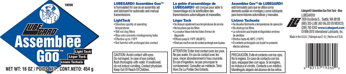 Lubegard 19260 Dr. Tranny Assemblee Goo, Blue, Light Tack Lubricant, 16 oz.